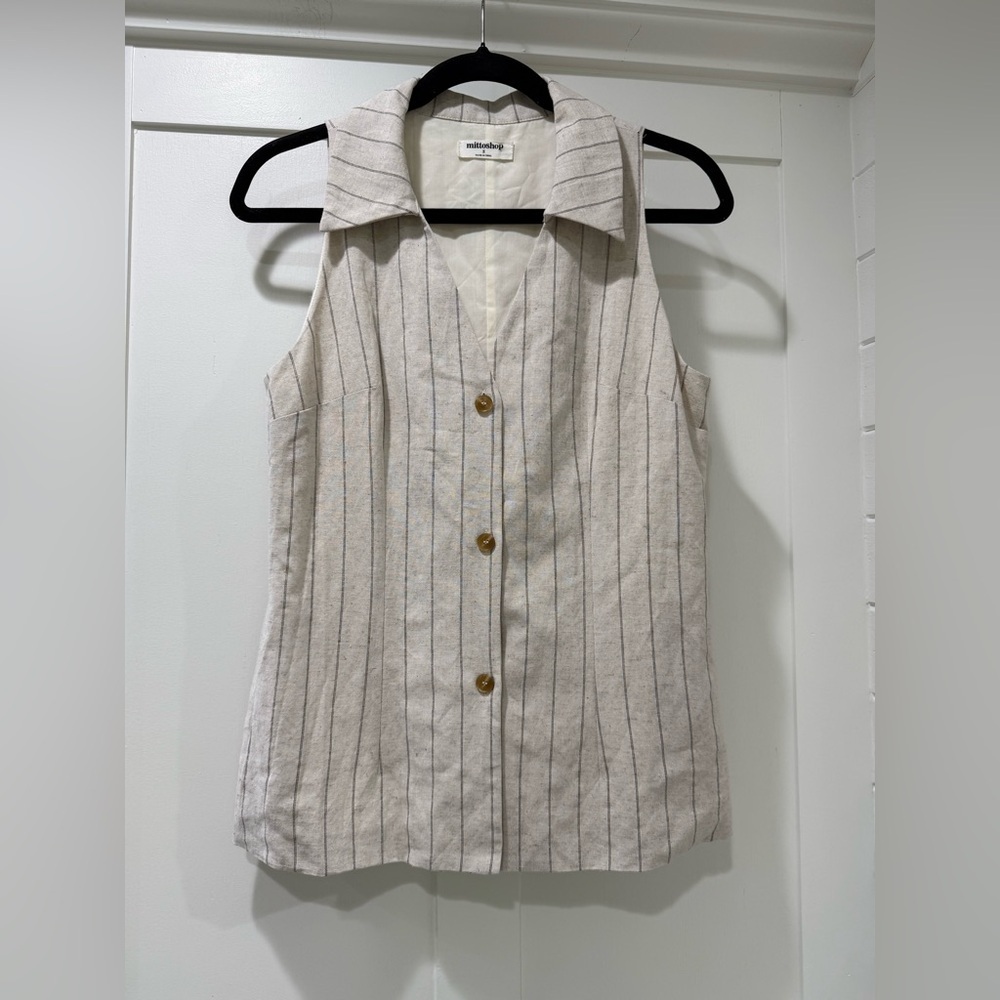 Mittoshop Beige and Charcoal Striped‎ Button Down Vest